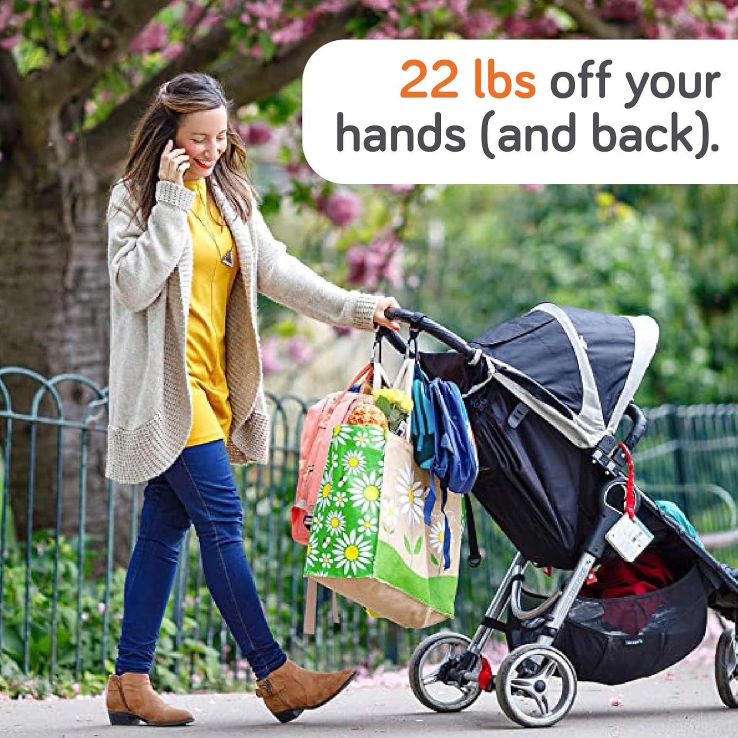 Baby Uma Baby Stroller Hooks for Bags - 4-Pack of Stroller Clips for Diaper Bag, Carry 11 lbs per Stroller Carabiner Clip, Adjustable Stroller Straps, Bag Hook, Universal Stroller Accessories
