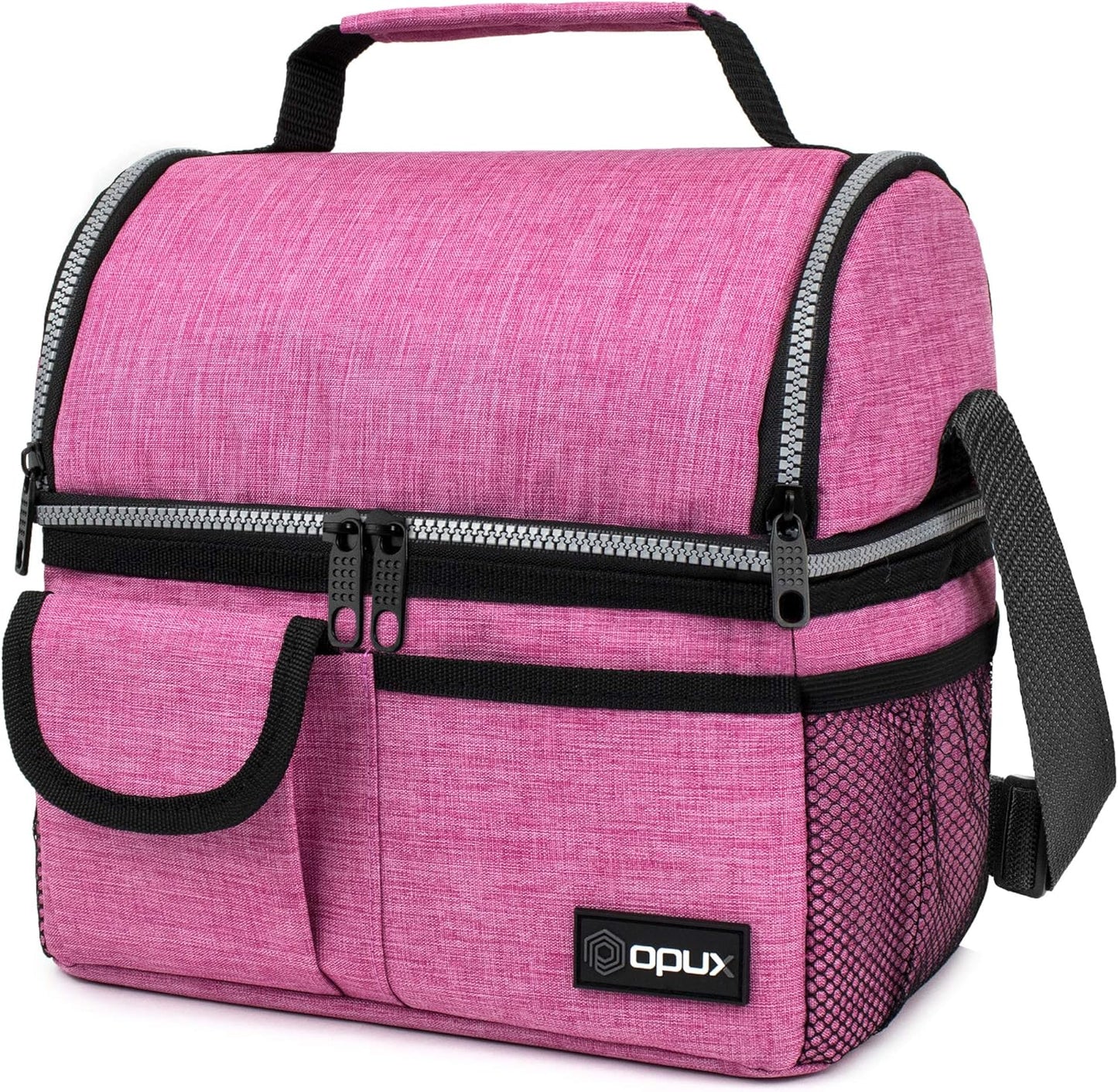 opux Lunch Bag Women Insulated, Adult Lunch Box Cooler, Lunch Box for Men, Dual Compartment Lunchbox for Work, Leakproof Double Decker Lunch Bag, Soft Lunch Pail Tote Girls Boys Kids School, Pink
