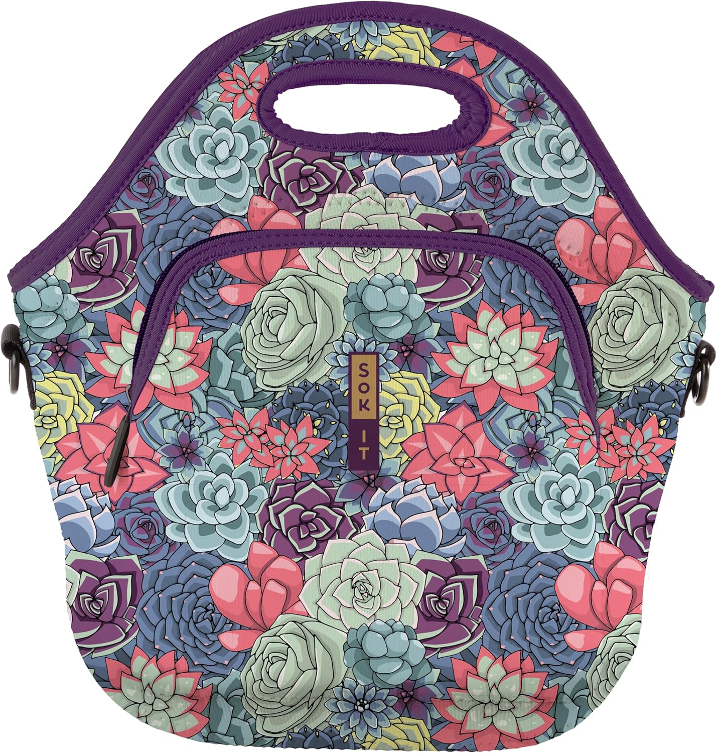 Sok It LunchTote Zippered Bag Insulated Neoprene Caddy (Succulents, X-Large 6.5 Quart Lunch Tote)