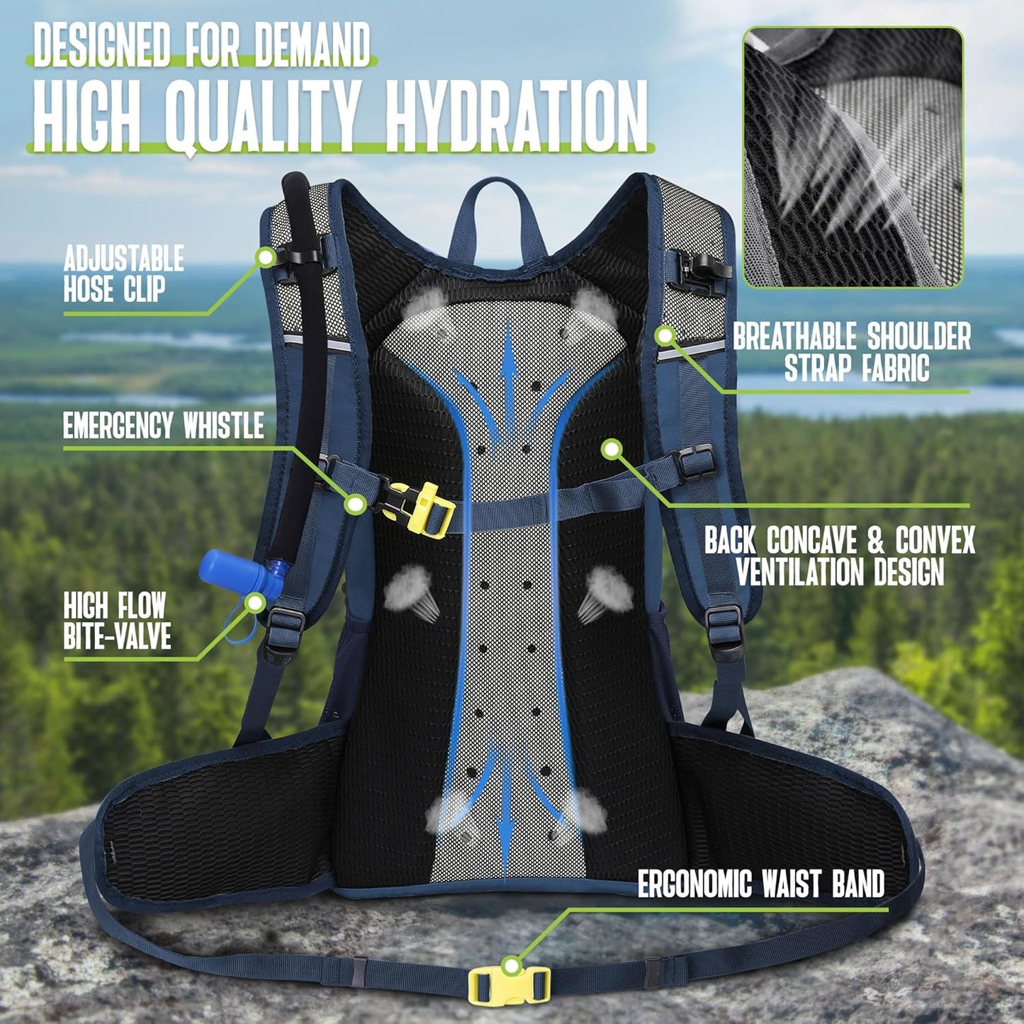 N NEVO RHINO Hydration Backpack, 18L Multipurpose Hiking Backpack with 3L Water Bladder, Water Backpack Insulated Hydration Pack Ideal for Hiking and Cycling