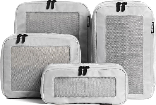 Aerotrunk Compression Packing Cubes for Travel - Luggage Organizer Bags - Double Zipper Packing Cubes for Suitcases (4-Pack, Light Grey)