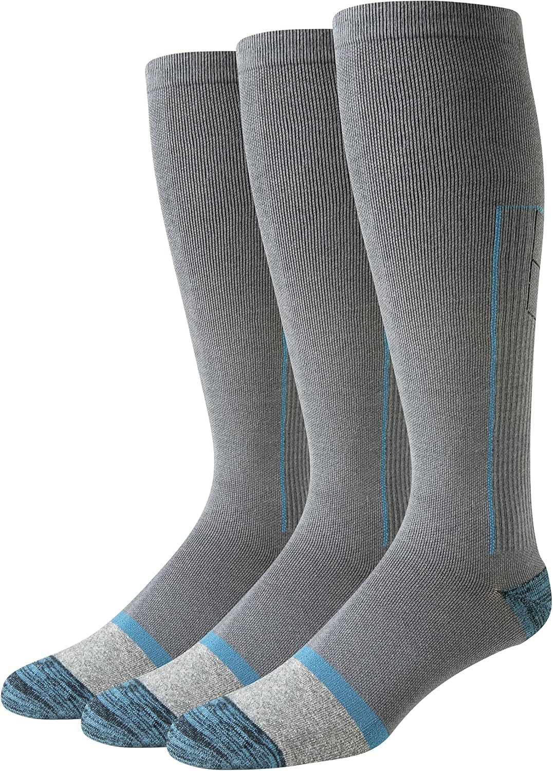 Amazon Essentials Men's Knee High Graduated Compression Socks, Over The Calf, Support for Legs and Travel, 3 Pairs