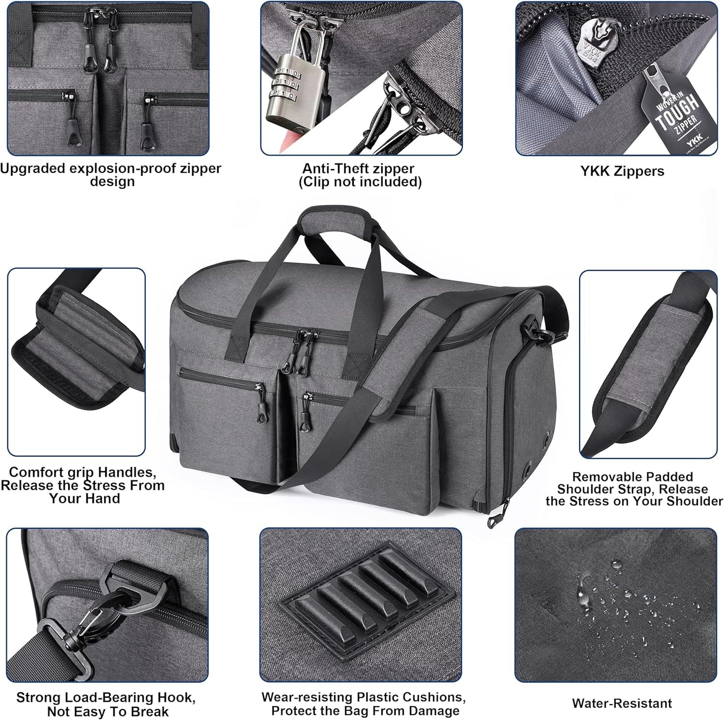 Convertible Duffle Bags for Travel Carry On Suit Duffle Bags with Shoulder Strap 2 in 1 Hanging Garment Duffle Bag for Men Women (Grey)