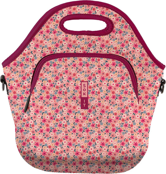 Sok It LunchTote Zippered Bag Insulated Neoprene Caddy (Spring Bouquet, X-Large 6.5 Quart Lunch Tote)