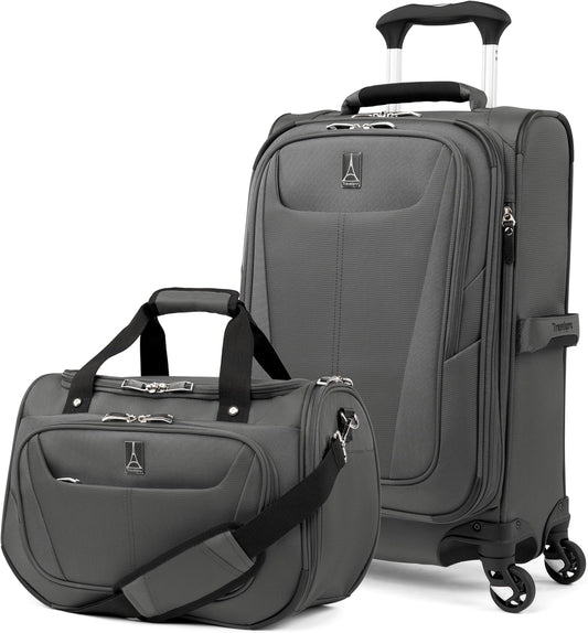 Travelpro Maxlite 5 Softside Expandable Luggage with 4 Spinner Wheels/Soft Underseat Tote, Lightweight Suitcase, Men and Women, Shadow Grey, 2-Piece Set (Tote/20)