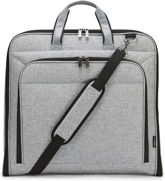 Amazon Basics Carry-On Garment Bag for Travel and Business Trips with Shoulder Strap, Hanging Suit Luggage Bag for Men Women, Wrinkle Free Cover for Suits Dresses Coats, Gray
