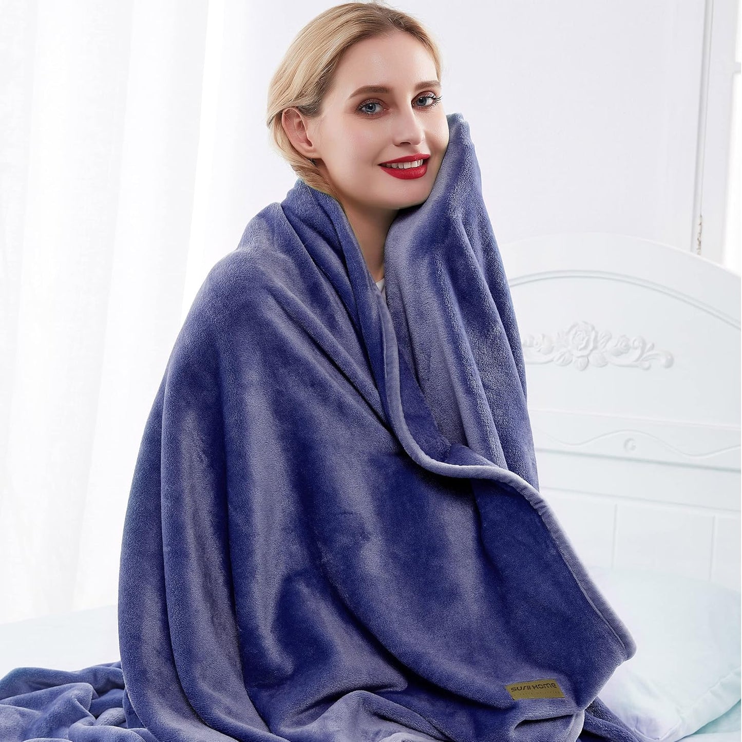 Surii Home Luxury Microfiber Flannel Blanket, Super Soft, Warm, Cozy, Fluffy, and Breathable, Perfect Throws for Bed, Couch, Sofa, for All Season Use. 350GSM Twin Size 60x80 Inches (Navy Blue)