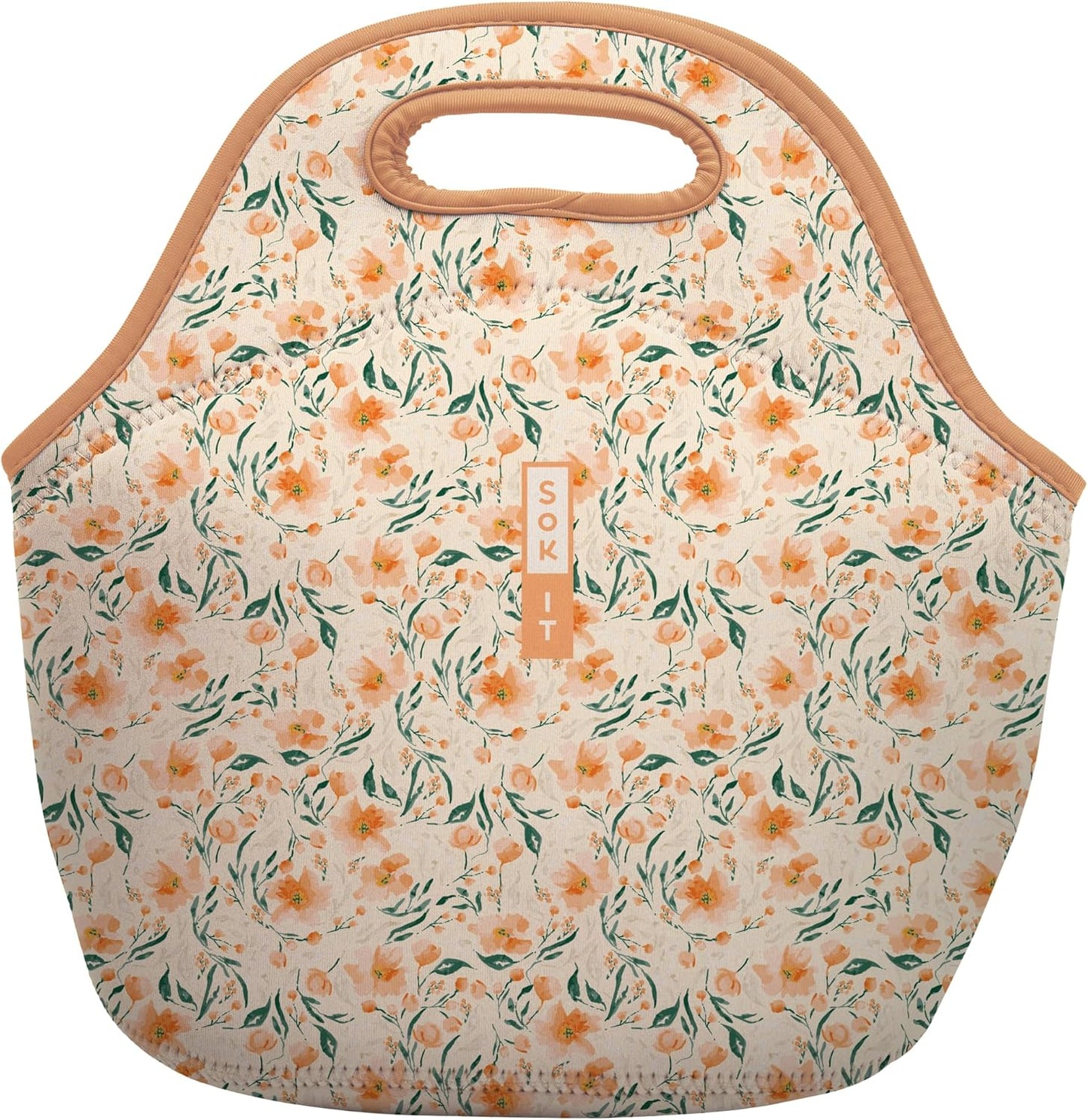 Sok It LunchTote Zippered Bag Insulated Neoprene Caddy (Blush Blossoms, Large 4.5 Quart Lunch Tote)