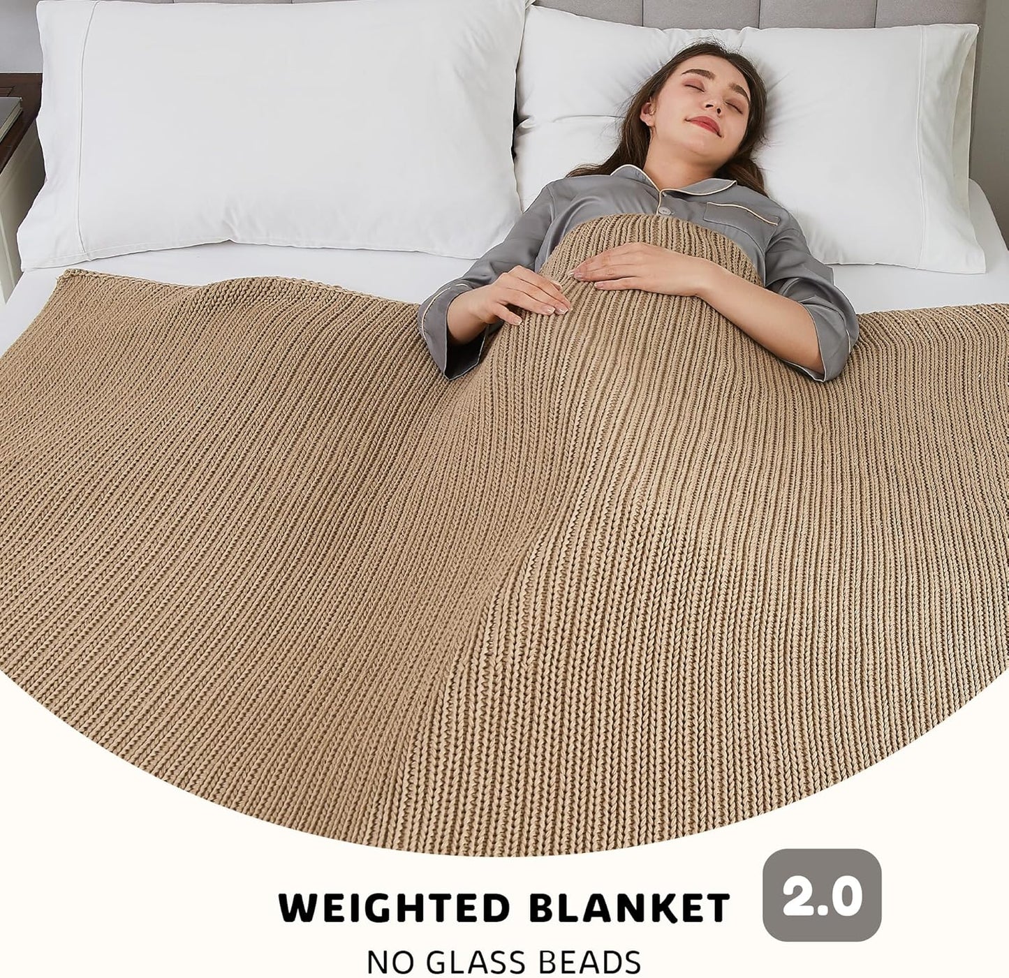 L'AGRATY Knitted Weighted Blanket - 48"x72" 15lbs Cooling Chunky Knit Heavy Blanket for Adults Braided Crochet Throw Thick Cable Yarn Knit Decorative No Beads Evenly Weighted Machine Washable