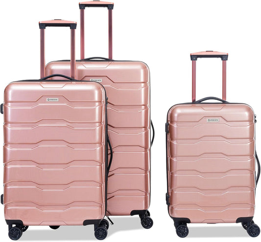 Luggage Set 3 Piece, PC+ABS Lightweight Suitcase Sets with Spinner Wheels, Hard shell Luggage Sets with TSA Lock RoseGold (20/24/28)