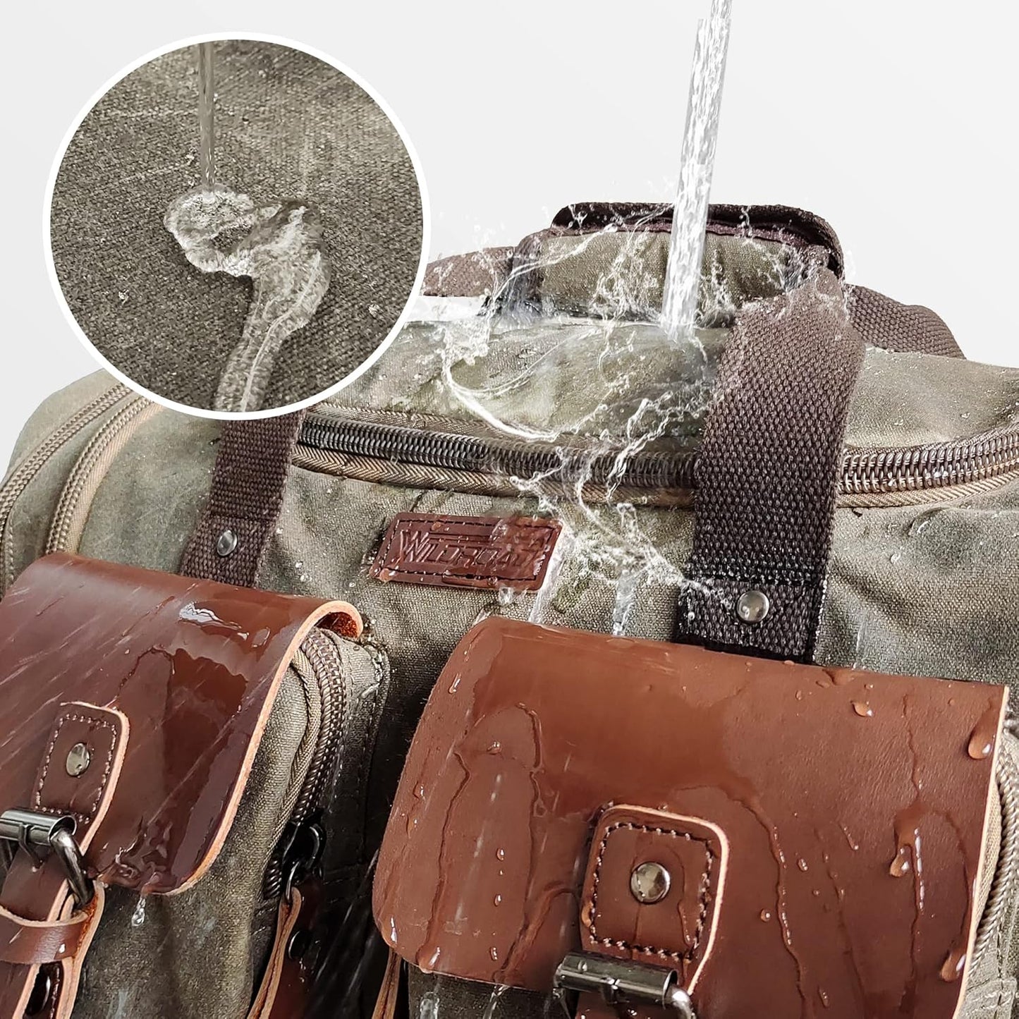 Wildroad Waxed Canvas Duffle Bag - 60L Waterproof Genuine Leather Weekender Overnight Travel Hand Bag