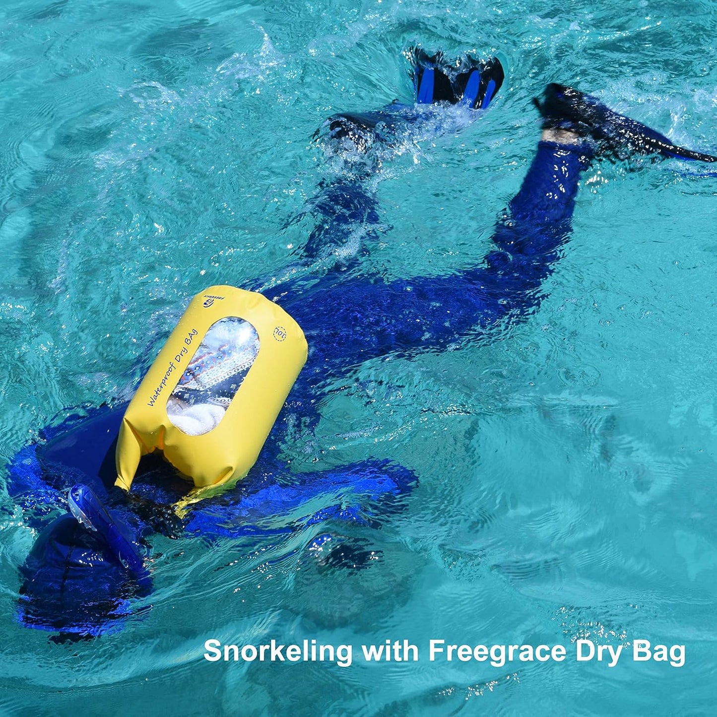 Freegrace Waterproof Dry Bags Set of 3 Dry Bag with 2 Zip Lock Seals & Detachable Shoulder Strap, Waist Pouch & Phone Case - Can Be Submerged Into Water - for Swimming (Orange(Window), 5L)
