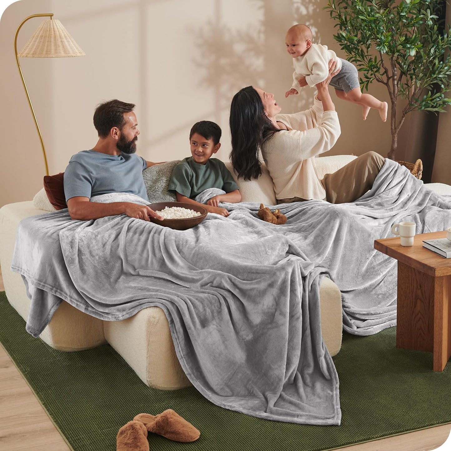 Bare Home Fleece Blanket - Giant Size - Ultra-Soft Lightweight for Bed, Sofa, and Couch - Luxury Microplush - Cozy Warm Blanket (Giant, Light Grey)