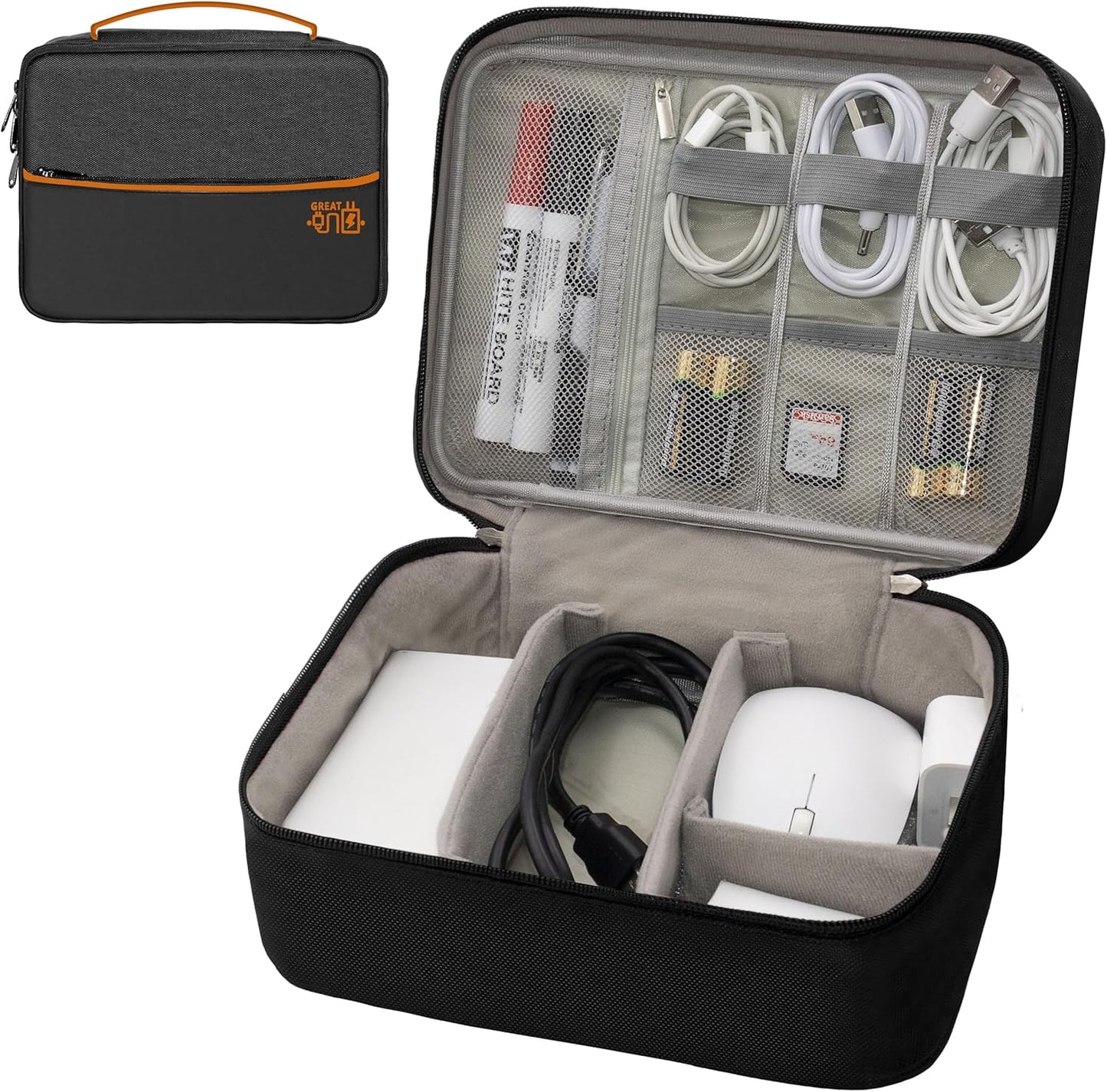 Electronics Organizer,Travel Cord Organizer Pouch, Portable Cable Organizer Bags, Waterproof Electronic Accessories Storage Case for Cables, Cords, Charger, Phone (Double Layer-Black)