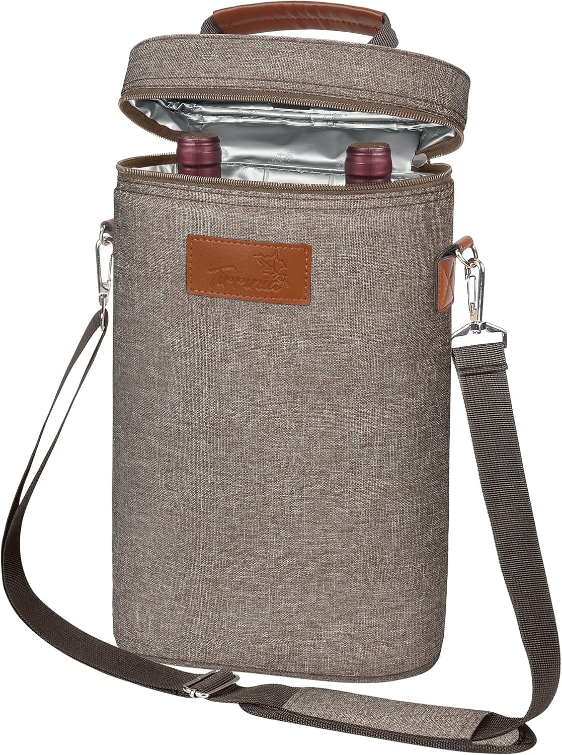 Tirrinia 2 Bottle Wine Gift Tote Carrier - Leakproof & Insulated Padded Versatile Wine Cooler Bag for Travel, BYOB Restaurant, Wine Tasting, Party, Dinner,Gift for Wine Lovers,Grey
