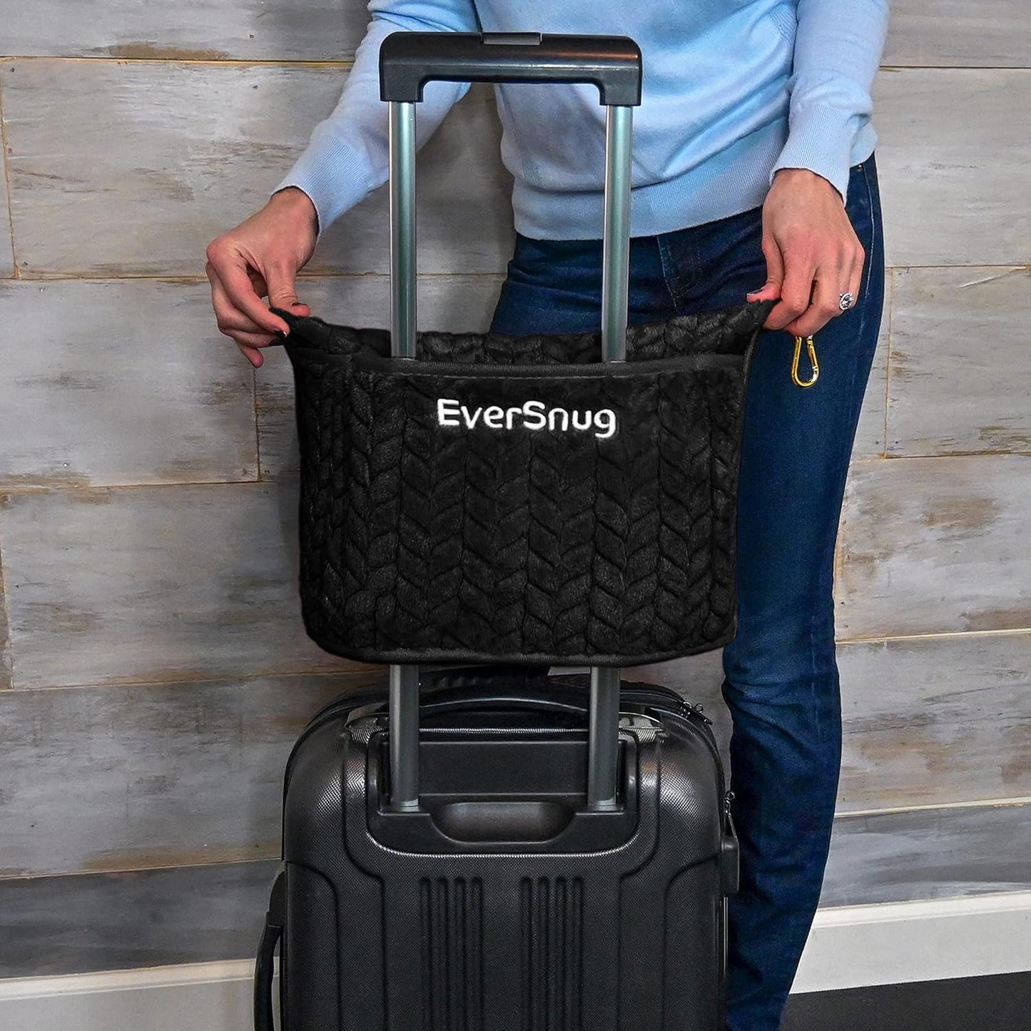 EverSnug Premium Travel Blanket Pillow - Soft 2 in 1 Airplane Blanket with Soft Bag Pillowcase, Hand Luggage Sleeve and Backpack Clip (Black)
