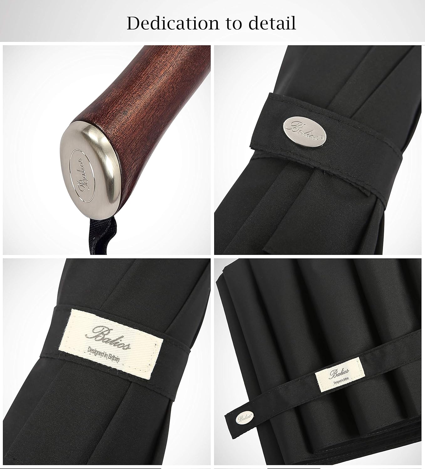 Balios (Designed in UK) Travel Umbrella Luxurious Golden Hardwood Handle Auto Open & Close Windproof Frame Single Canopy Automatic Folding Umbrella Men's & Ladies