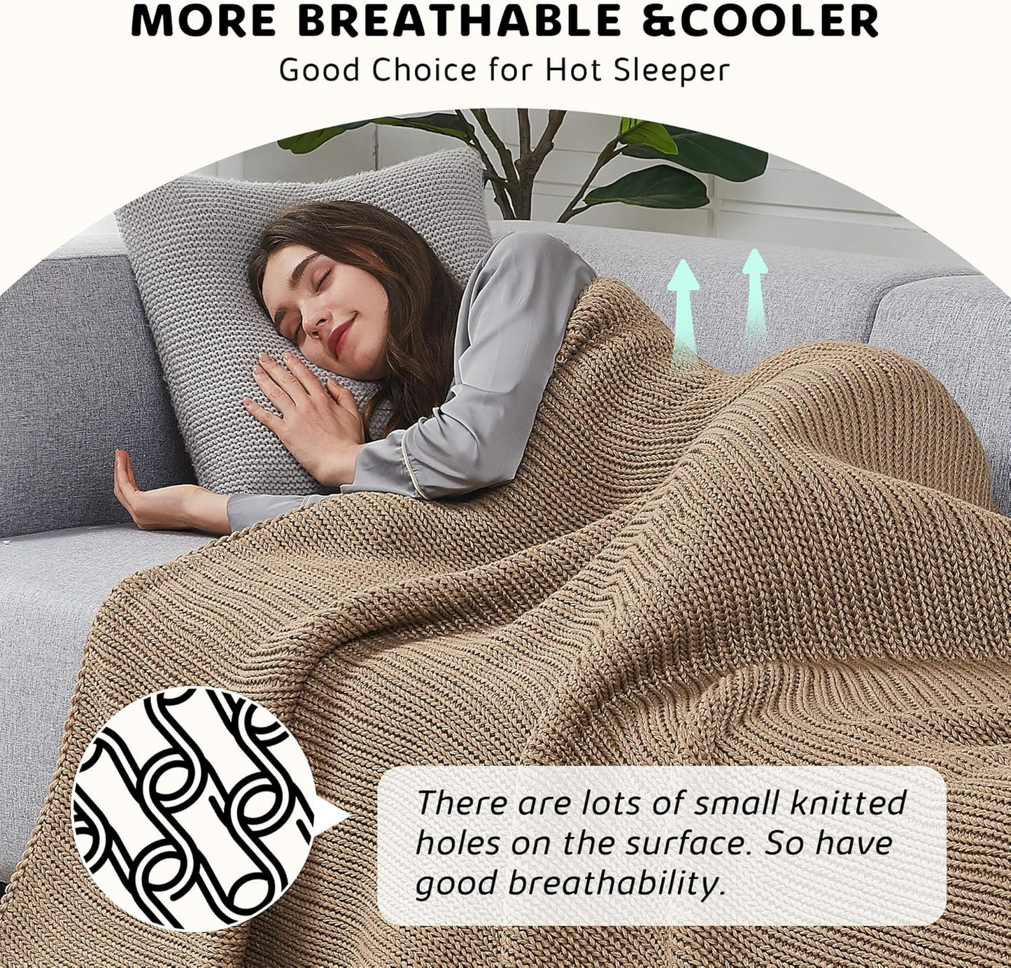 L'AGRATY Knitted Weighted Blanket - 48"x72" 12lbs Cooling Chunky Knit Heavy Blanket for Adults Braided Crochet Throw Thick Cable Yarn Knit Decorative No Beads Evenly Weighted Machine Washable