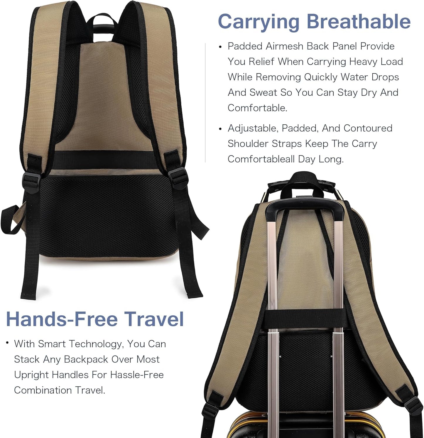 Boavan Laptop Backpack for men, 15.6 inch Laptop Bag with USB Port, Waterproof Travel Work Backpack Purse, Anti-Theft Teacher Nurse Doctor Casual Bookbags Office Business backpack，Khaki
