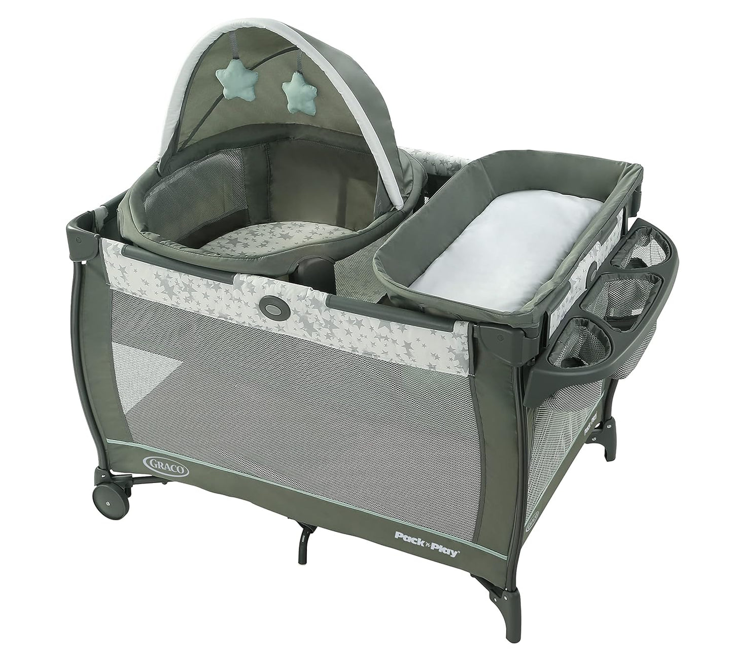 Graco Pack ’n Play Travel Dome Playard, Portable Bassinet with UV Canopy, Full‑Size Infant Bassinet, Diaper Changer