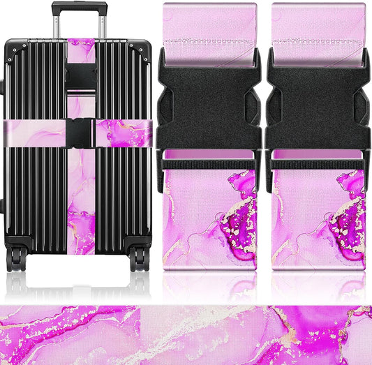 Slohif Luggage Straps for Suitcases Travel Belt Accessories Luggage Connector Identifiers Over Handle with Buckle Unique Nylon Adjustable Strap for Sleeping Bag Car Seat Deep Purple Marble (2 Pack)