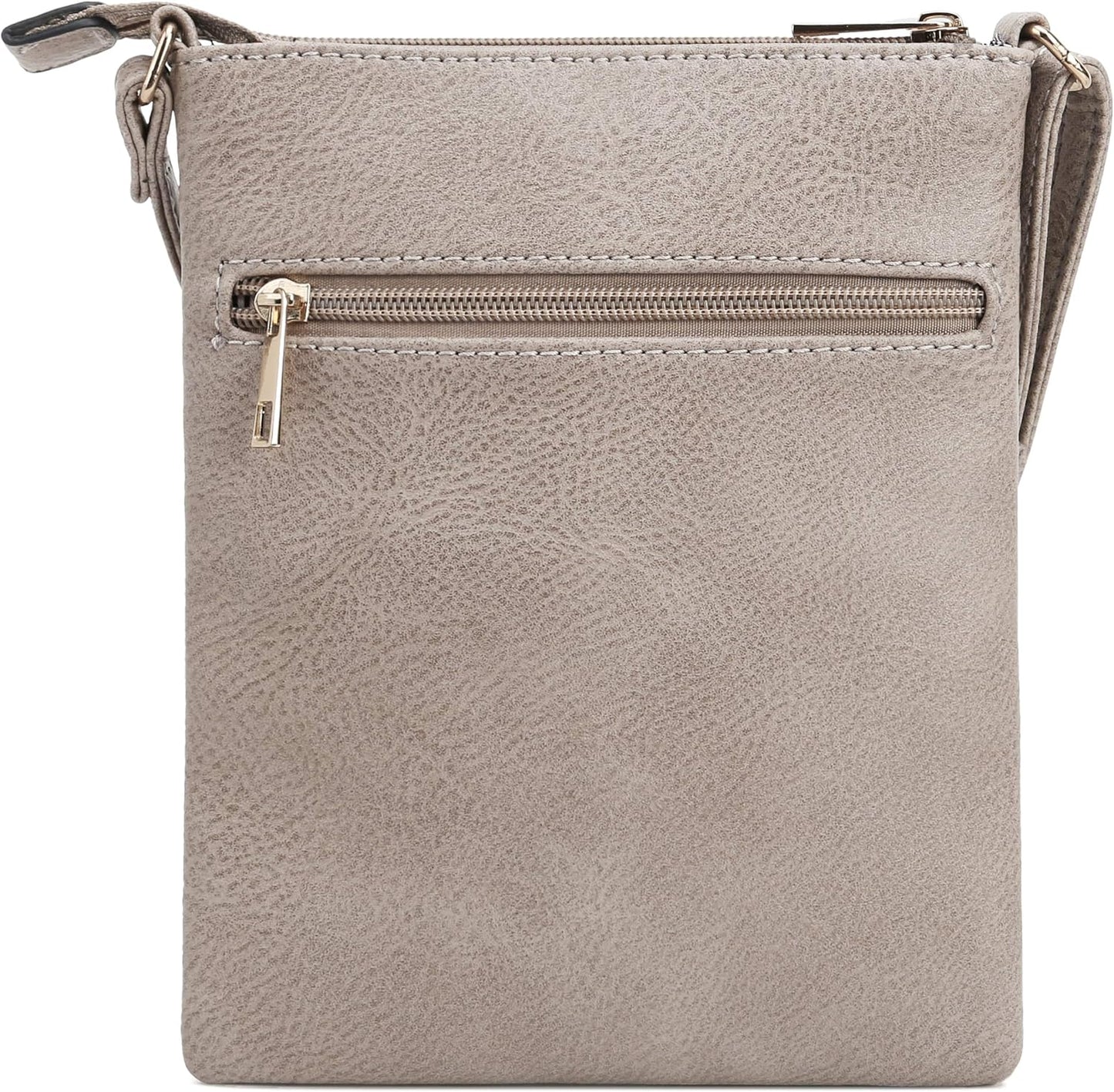 DELUXITY | Crossbody Purse Bag | Functional Multi Pocket Double Zipper Purse | Adjustable Strap | Medium Size Purse | Taupe