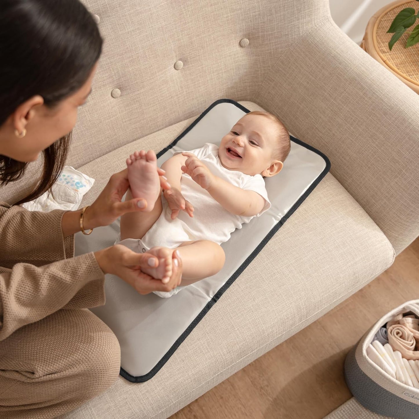 Comfy Cubs Baby Changing Pad Compact Size - Waterproof Diaper Changing Mat with Cushioned Pillow - Soft & Lightweight, Foldable Design for Travel - Stylish Design for Boys and Girls - Solid Grey
