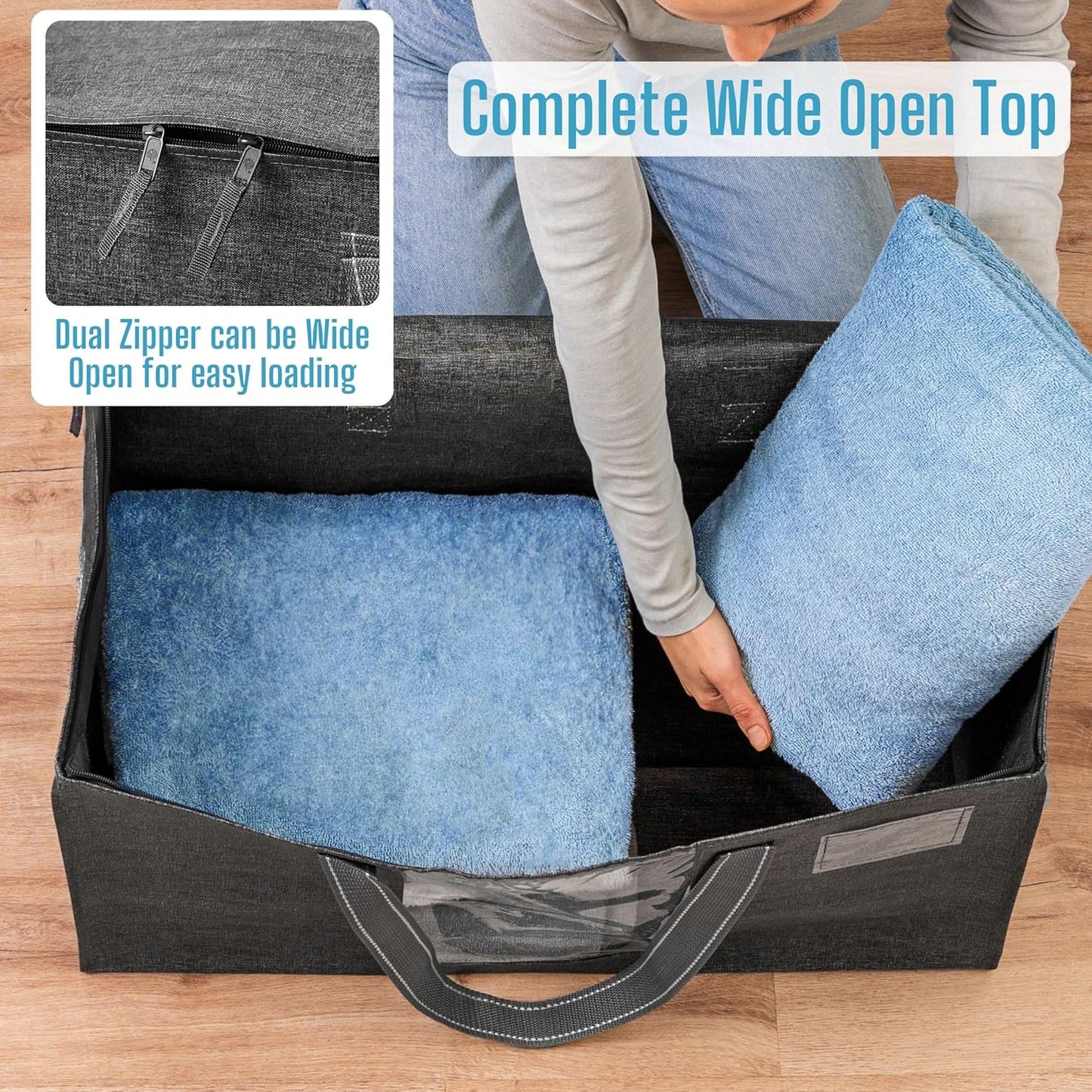 VENO 1 Pack Moving Bags, Comforter and Blanket Storage Bags for Closet, Moving Boxes, Boxes with Lids Alternative, College Dorm Packing Supplies, Foldable Heavy-Duty Tote with Window (Gray, 1 Pack)