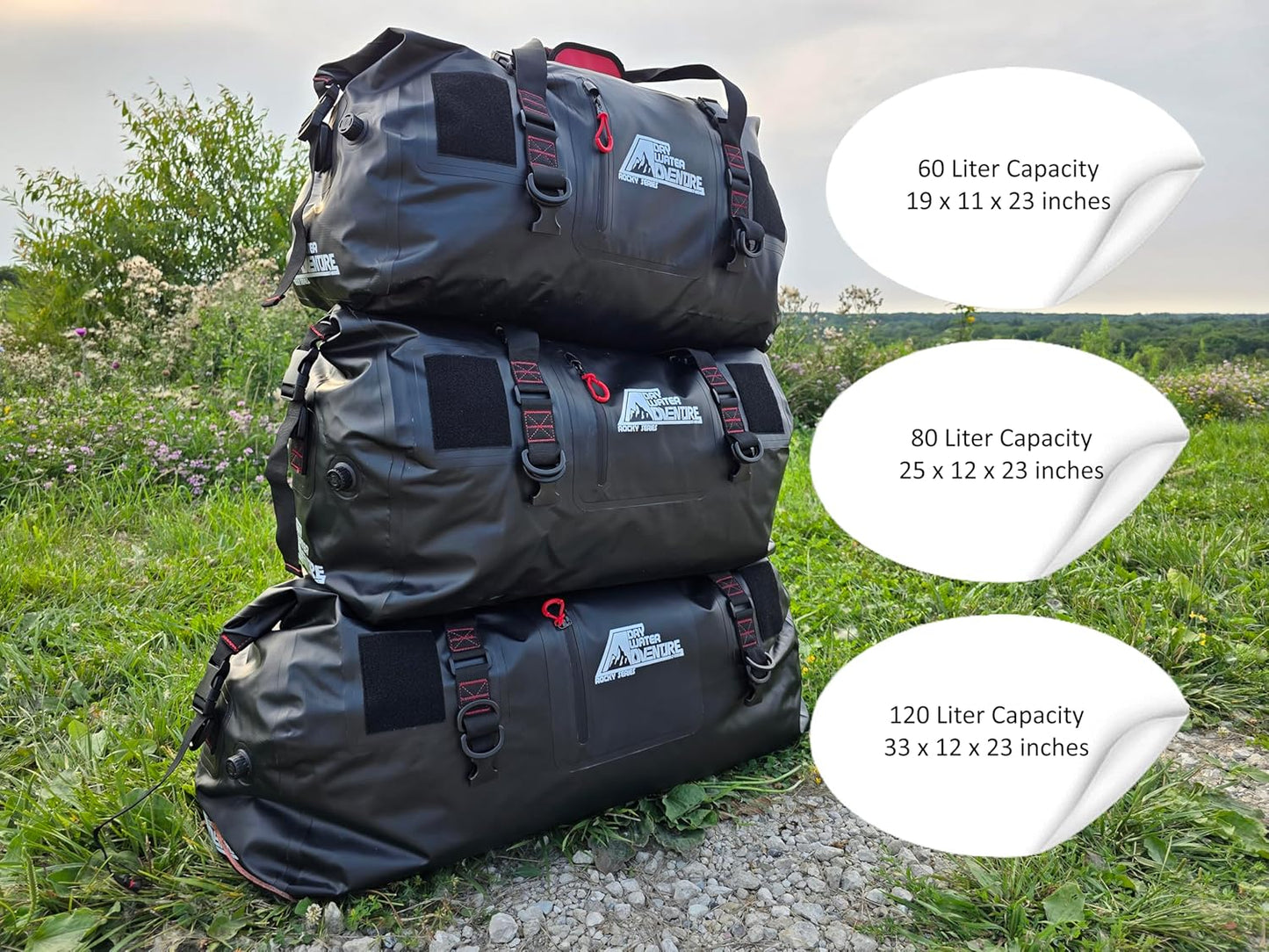 Motorcycle Waterproof Duffel Bag With Tie Down Straps, Marine Grade (120 Liter/31.7 Gallon, Rocky Series, Black)