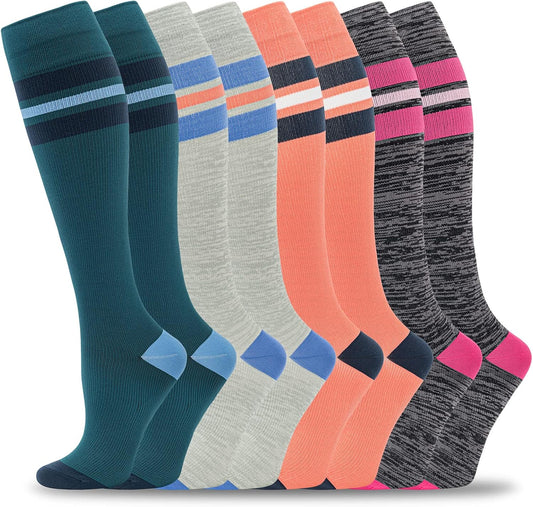 fenglaoda 8 Pairs Compression Socks for Men & Women 20-30 mmHg Knee High Nurse Pregnant Running Medical and Travel Athletic