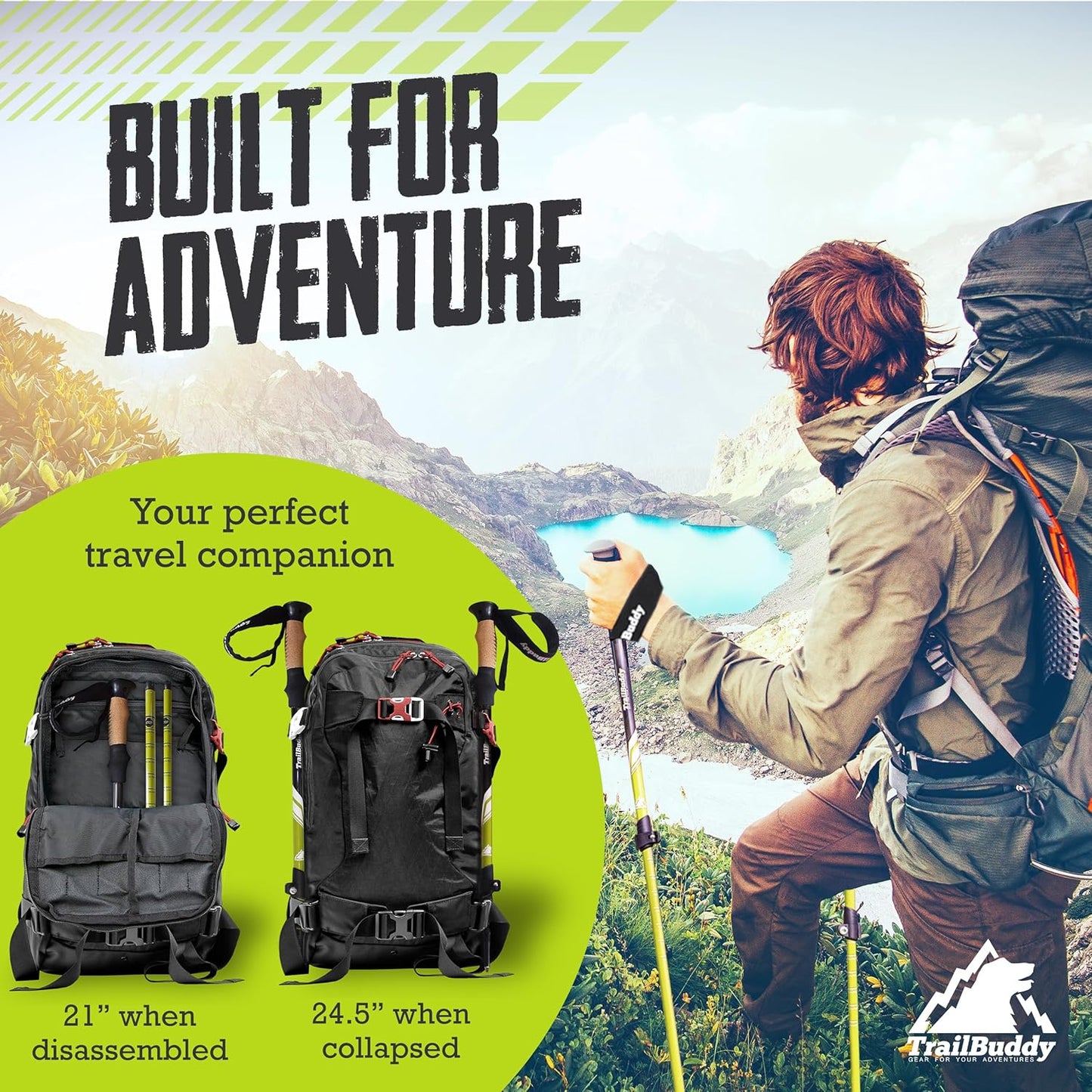 TrailBuddy Trekking Poles - Lightweight, Collapsible Hiking Poles for Snowshoe & Backpacking Gear - Pair of 2 Walking Sticks for Hiking, 7075 Aluminum with Cork Grip