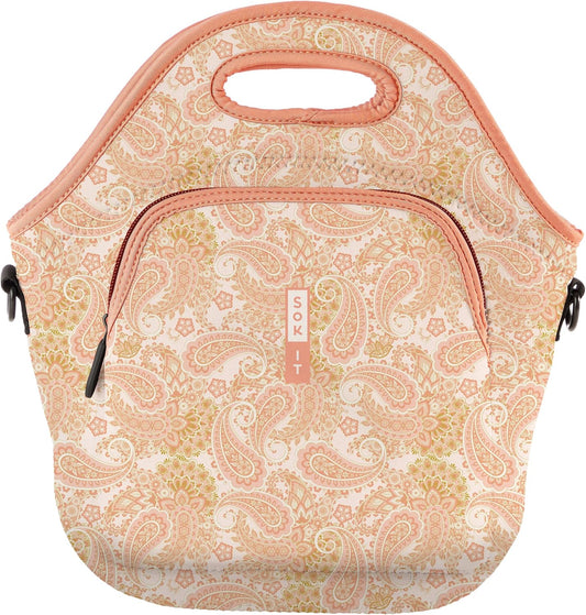 Sok It LunchTote Zippered Bag Insulated Neoprene Caddy (Paisley Dreams, X-Large 6.5 Quart Lunch Tote)