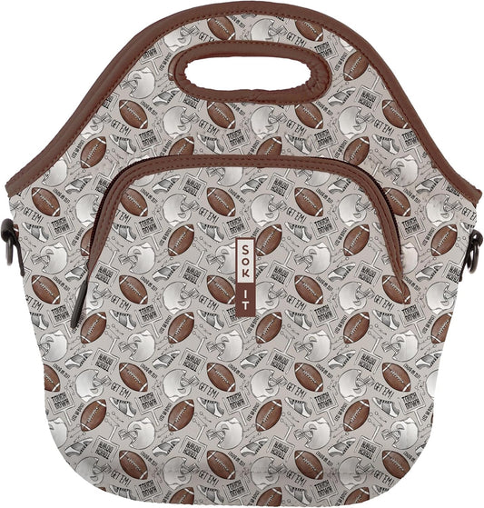 Sok It LunchTote Zippered Bag Insulated Neoprene Caddy (Football, X-Large 6.5 Quart Lunch Tote)