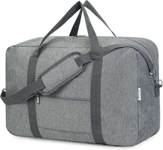 Narwey Foldable Carry on Luggage 22x14x9 Airline Approved Duffle Bag for Travel Packable Duffel Bag for Traveling Airplane for Women and Men 40L (Grey (With Shoulder Strap))