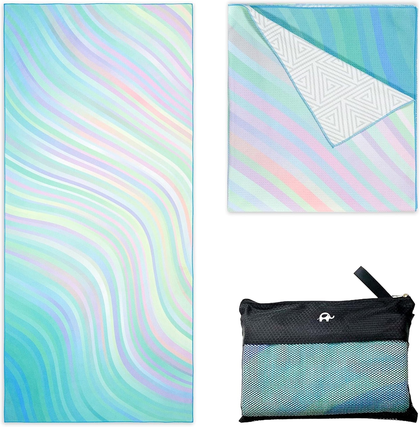Quick Dry Towel Extra Large Waffle 78x35 Inch - Microfiber Beach Towel - Perfect for Beach, Travel, Swimming, Pool, Yoga, Hiking, Camping - Lightweight, Fast Drying, Compact for Adults (Rain)