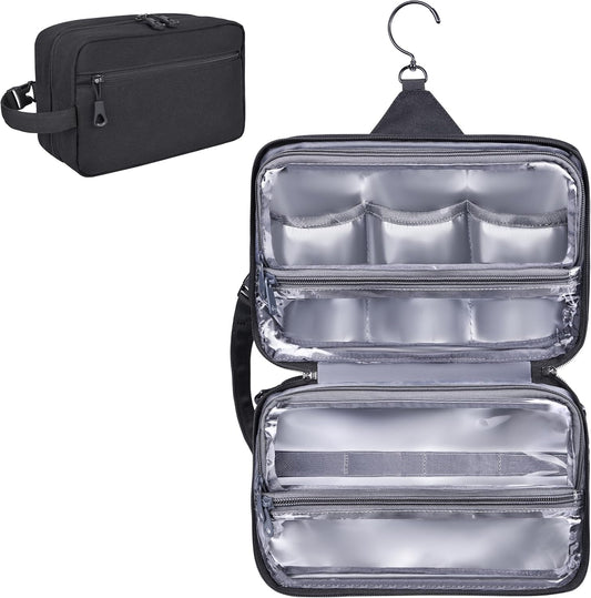 Toiletry Bag for Men, YKK Zippers Hanging Bathroom Shower Hygiene Bag with Metal XXL Swivel Hook, Big Comparment, Waterproof for Travel Accessories