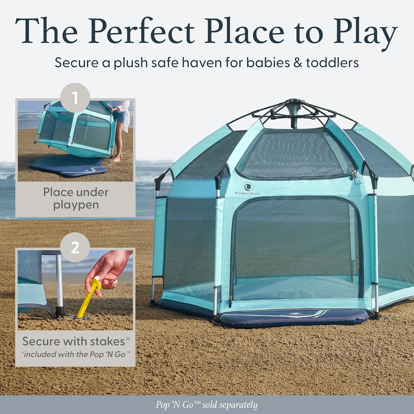 POP 'N GO PLAYPEN Baby Playmat for The Pop 'N Go Baby Playpen - 1.3" Thick Self-Inflating Playmat for Placement Underneath or for Standalone Usage - Soft and Comfy Portable Pad w/Travel Bag