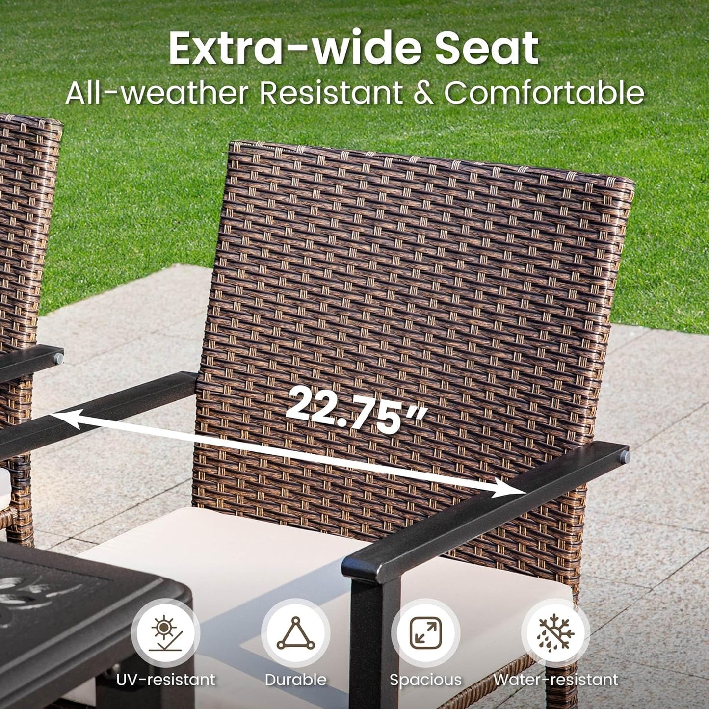 PHI VILLA Outdoor Wicker Chairs Set of 2, Rattan Covered Metal Armchairs with Removable Cushion, Heavy Duty Furniture Set for Patio, Deck, Porch, Yard