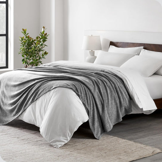 Bare Home Polar Fleece Blanket - King Blanket - Heathered Light Grey - Warm & Cozy - Premium Fleece - Throw for Bed, Camping, and Travel - Lightweight (King, Heathered Light Grey)