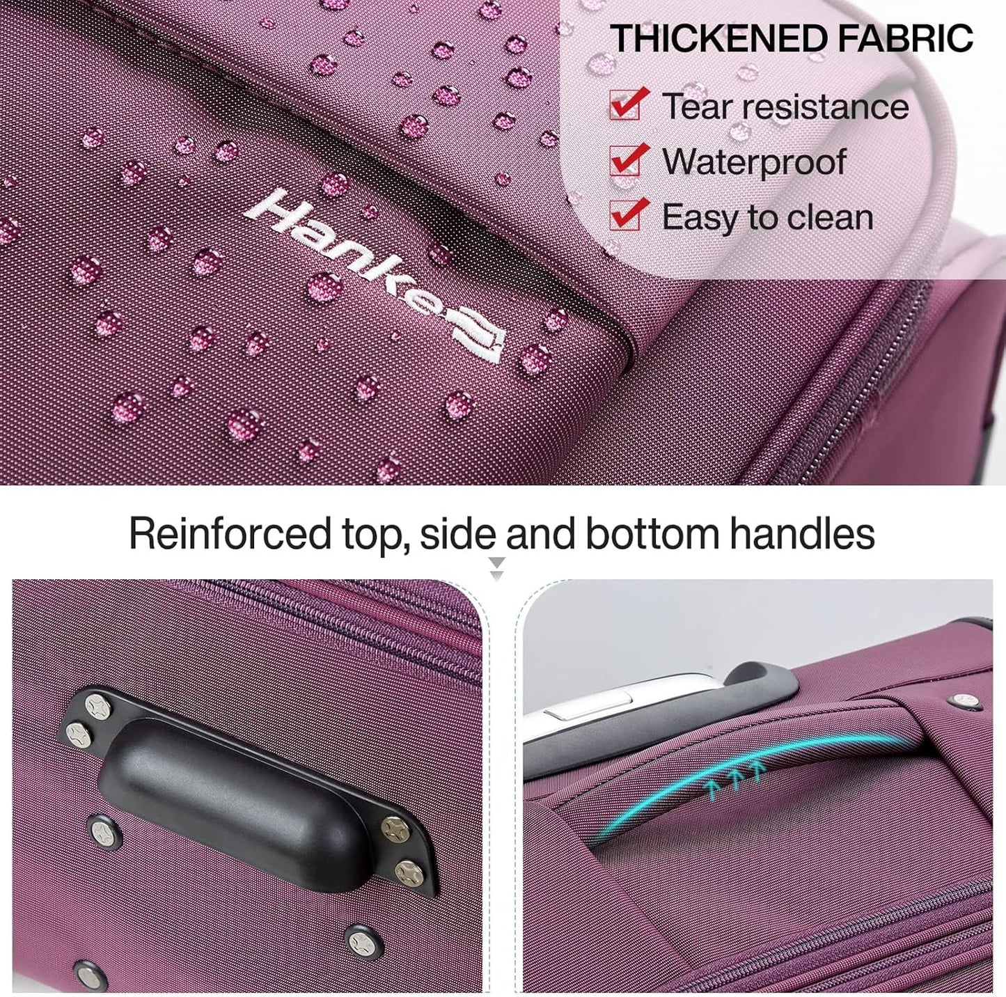 Hanke 20/28 Inch 2 Piece Luggage Sets with Spinner Wheels Expandable Luggage Large Suitcases with Wheels Lightweight Travel Luggage Rolling Suitcase with Lock Softside Checked Luggage.(Purple)