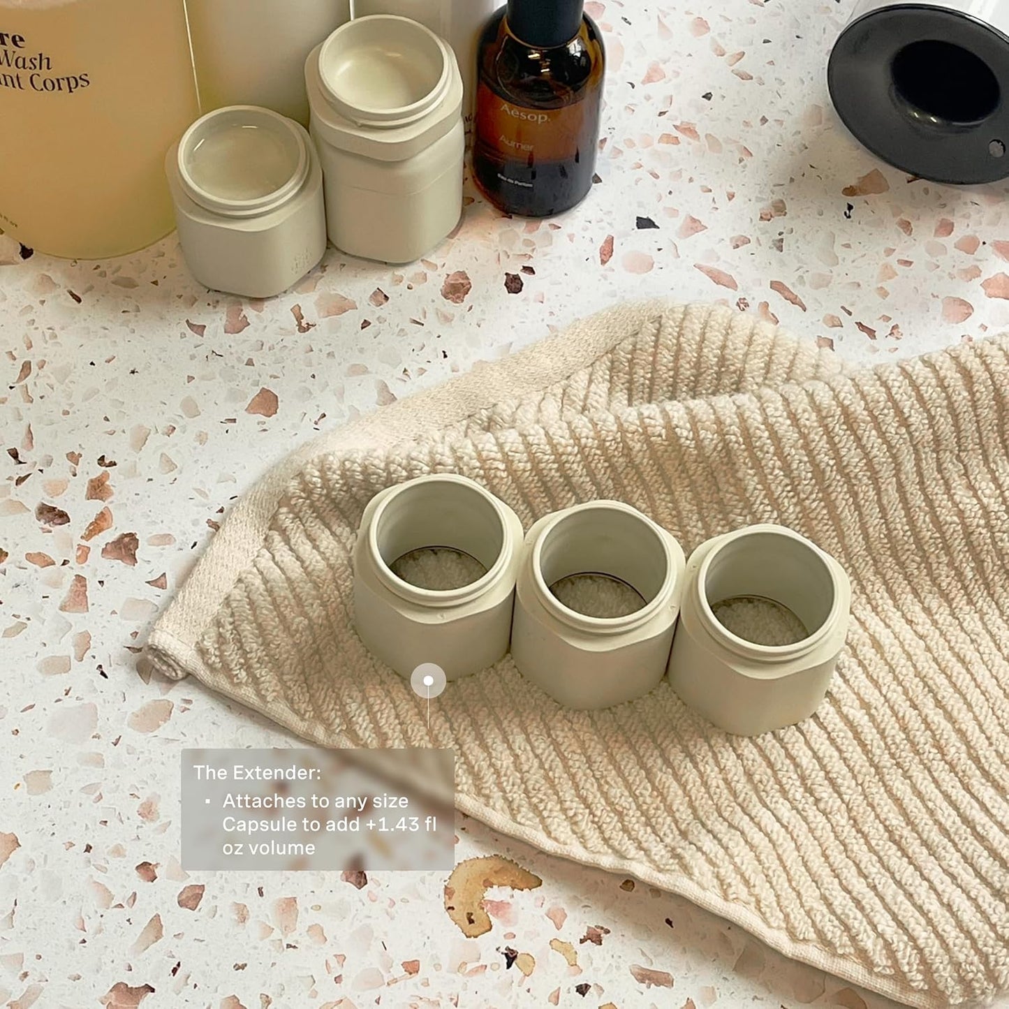 Cadence Extender - Add On to Any Flex Magnetic Containers with Lids,Extension to Travel Bottles for Toiletries - Carry On Travel Essentials For Women/Men - Adds Additional 1.43 fl oz - 3pk, Sand