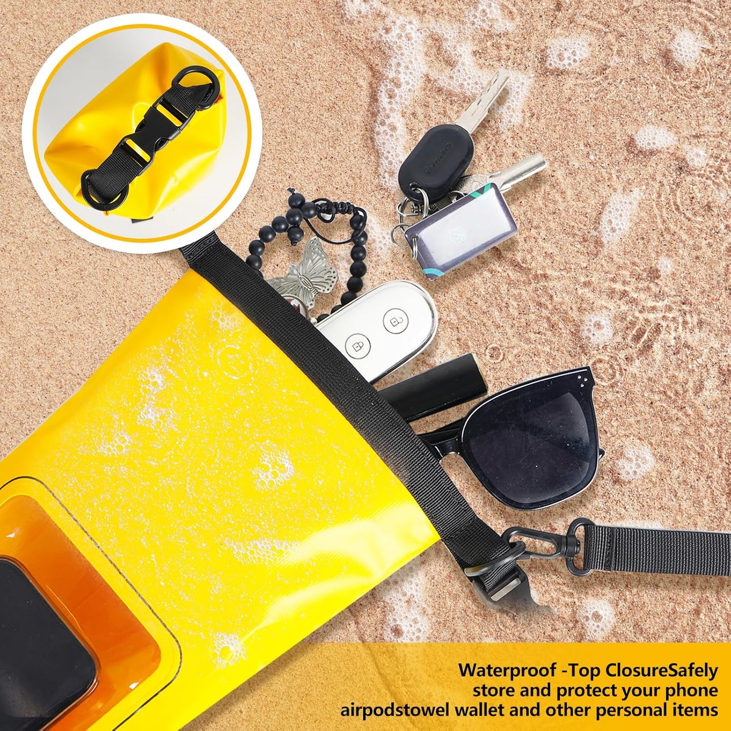 IP68 Waterproof Dry Bag, 2L - Roll Top Waterproof Pool Bag，Dry Bags for Kayaking Waterproof-w/Phone Pouch,Large Waterproof Phone Pouch,Boating & Kayak Accessories Camping (Yellow)