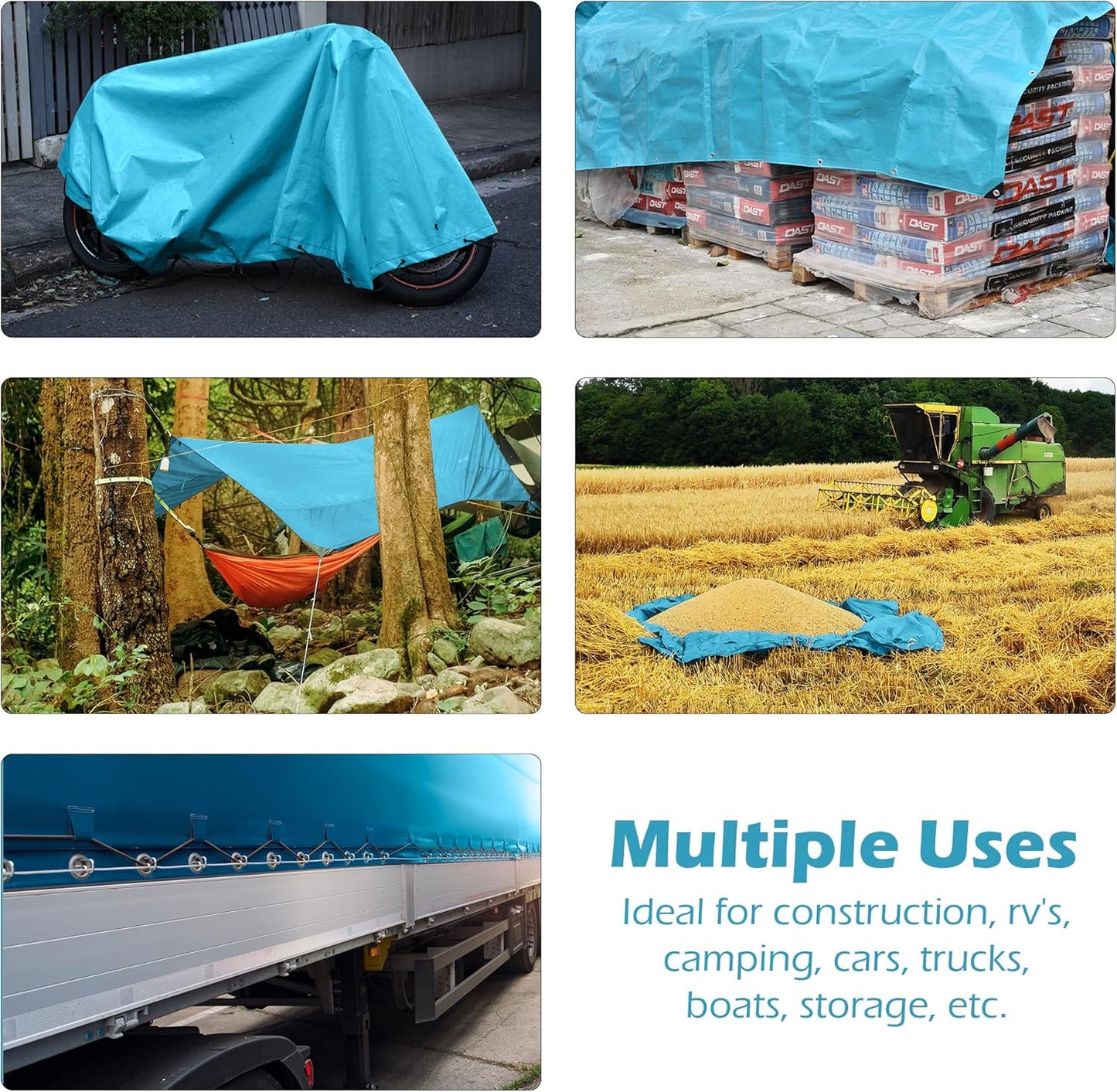 Tarps Heavy Duty Waterproof 10x12-12 mil Thick Camping Tent - Blue Tarp 10x12 UV Resistant, Rip & Tear Proof with Metal Grommets – Multipurpose Use for Camping, Tent, Boat, RV, Car, & Pool Cover