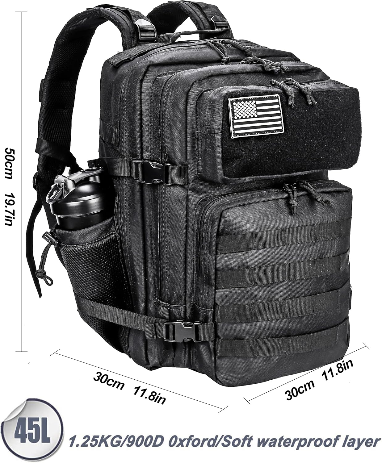 LHI Military Tactical Backpack for Men and Women 45L Army 3 Days Assault Pack Bag Large Rucksack with Molle System
