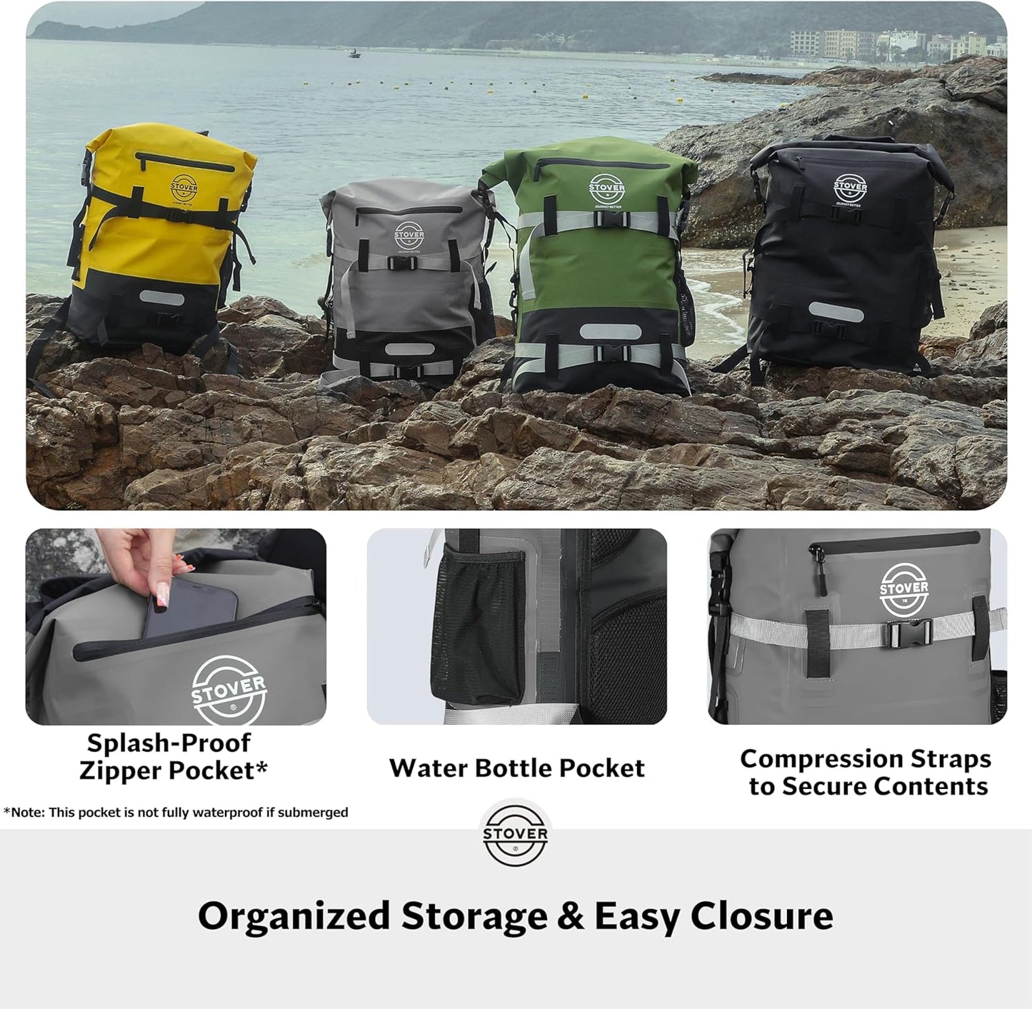 STOVER 5/10/25/30/40/55L Waterproof Backpack- Floating Dry Bag for Kayaking, Travel, Beach, Hiking, & Camping, Men/Women
