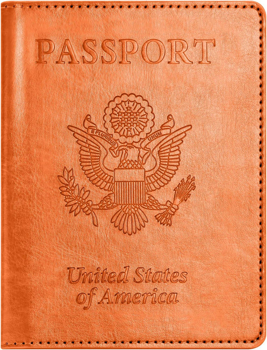 Passport and Vaccine Card Holder Combo, Passport Holder with Vaccine Card Slot, Passport Wallet, Passport Cover, Passport Case, Passport Holder for Women and Men(BA-Orange)