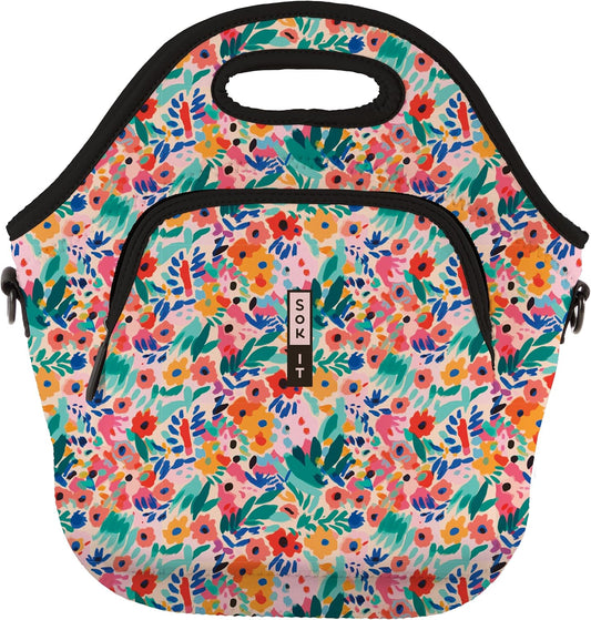 Sok It LunchTote Zippered Bag Insulated Neoprene Caddy (Abstract Floral, X-Large 6.5 Quart Lunch Tote)