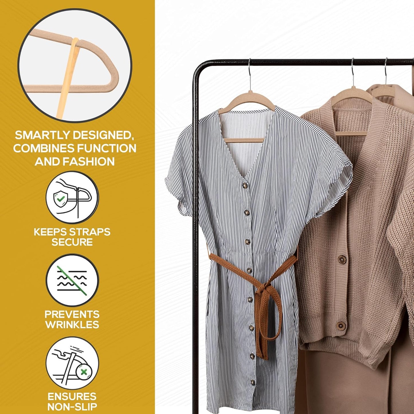 50 Pack New Premium Quality Velvet Hangers Ultra Thin Non Slip Adult Felt Space Saving Hangers for Closet Heavy Duty Coat Pants Dress Hangers 360° Swivel Hook Hold Upto 10 lbs Warm Taupe