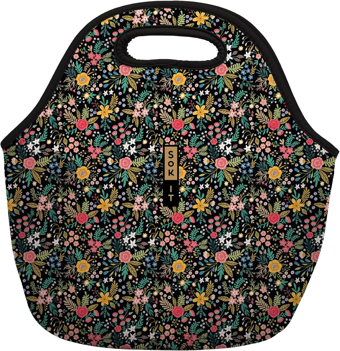 Sok It LunchTote Zippered Bag Insulated Neoprene Caddy (English Garden Picnic, Large 4.5 Quart Lunch Tote)