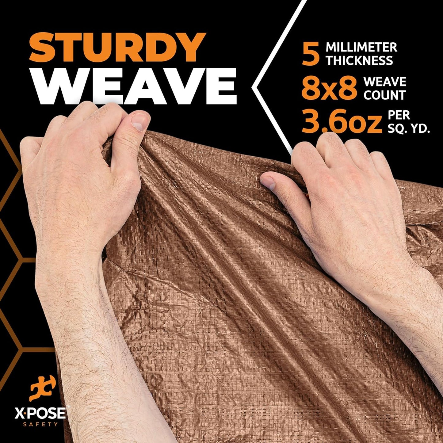 Multipurpose Protective Cover Brown Poly Tarp 30' x 50' - Durable, Water Resistant, Weather Resistant - 5 Mil Thick Polyethylene - by Xpose Safety